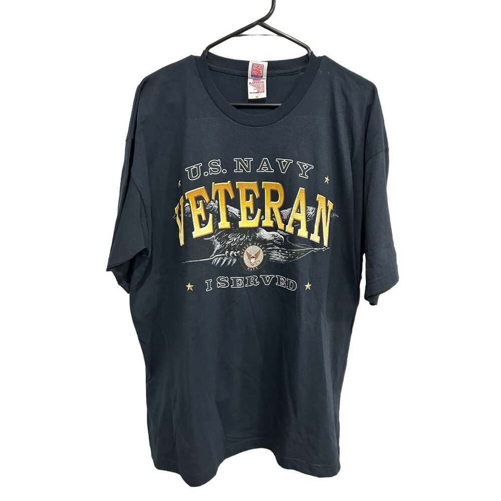 U.S. Navy Veteran I Served T-Shirt XL Bayside Made In USA Cotton Black